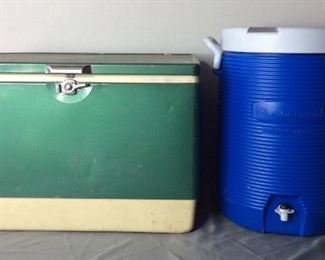 Vintage Metal Coleman Cooler and Rubbermaid Drinking Water Cooler
