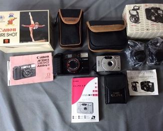 Canon Sure Shot Camera, Auxiliary Lens Set and Elph Cameras