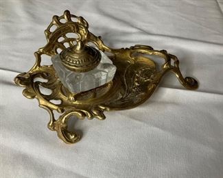 Antique Brass Inkwell