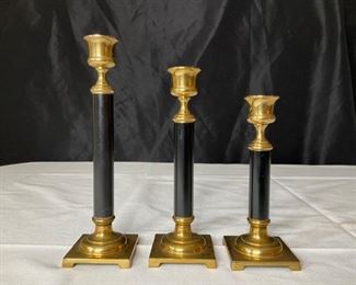 (3) Brass and Black Footed Candlestick Holders