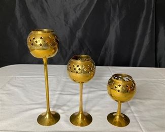 Trio of Vintage Brass Tea Light Candle Holders
