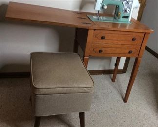 New Home Sewing Machine, Table, and Bench