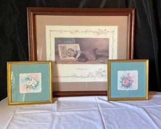 Loys Sadberry Watercolor Art (2) and Framed "A Reading Lesson" Art
