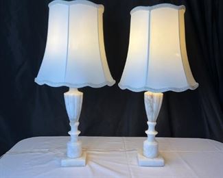 Pair of White Marble Table Lamps