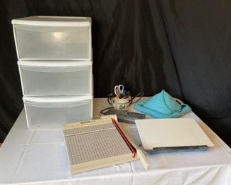 Sterilite Plastic Drawers (3), Paper Cutter, and More