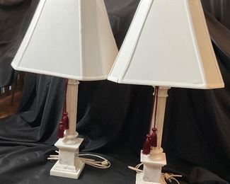 Pair of White Marble Table Lamps