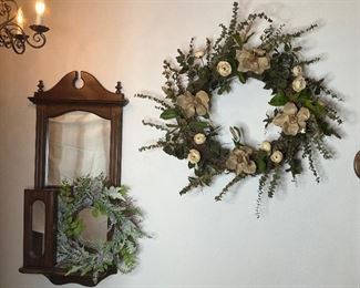 Wall Mirror, Key Holder, and Wreaths