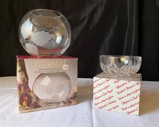 Bleikristall Lead Crystal Bowl and Ivy Mist Mouth Blown Crystal Rose Bowl