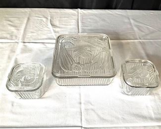 Vintage Federal Glass Square Dish with Lid and (2) Federal Glass Square Dishes with Lids