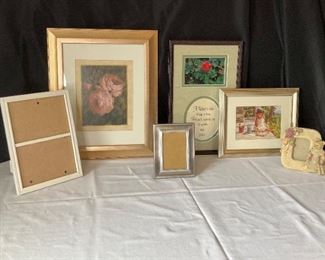 Floral Art and (3) Picture Frames