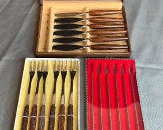(6) NEW Mid Century Modern Cocktail Forks, Fondue Forks, and Mode Danish Knives
