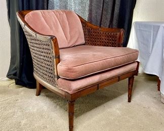 Mid Century Modern Rattan and Velvet Chair