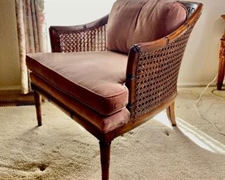 Mid Century Modern Rattan and Velvet Chair