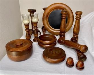 Walnut Wood Serving Items and Candleholders