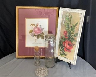 (2) Rose Framed Art, Frog Floral Arranging tool and more.