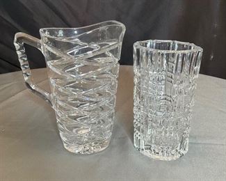 Cut Glass Vase and Pitcher