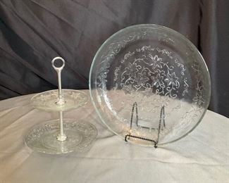 (2) Tier serving tray and Large Glass Serving Bowl