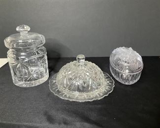 Cut Glass Dishes with Lids (3)