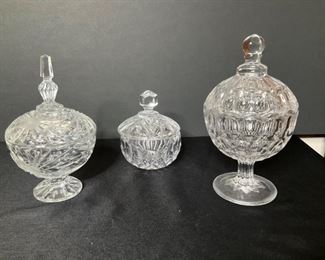 (3) Cut Glass Candy Dishes with Lids