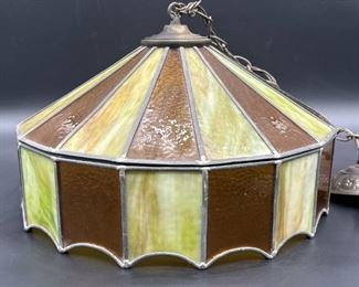 Mid Century Stained Glass Overhead Light Fixture