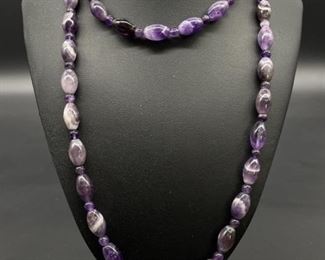 Polished Amethyst 40in Bead Necklace 
