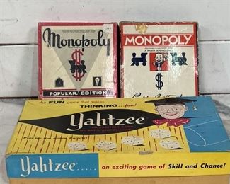 (3) Vintage Games: 2- Monopoly & 1- Yahtzee