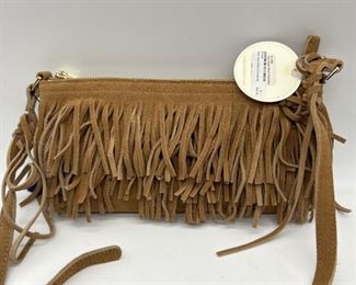 Tan w Fringe East West Real Simple Crossbody Purse