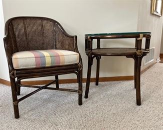 McGuire rattan chair and side table