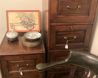 Wooden file cabinets; office chair