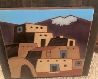 Mounted Southwestern tile art from New Mexico