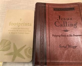 Leather bound "Footprints" and "Jesus Calling"