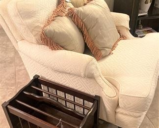 White chair; magazine rack