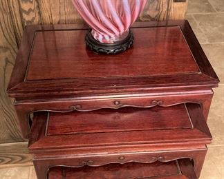 Stack tables; swirled pattern vase