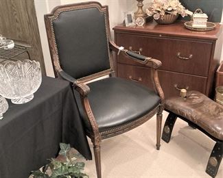 Black leather arm chair; 2-drawer lateral file cabinet