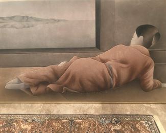 Asian art on fabric- "Repose" (30" x 60") by Norma J. Matsuguma (with Certificate of Authenticity)