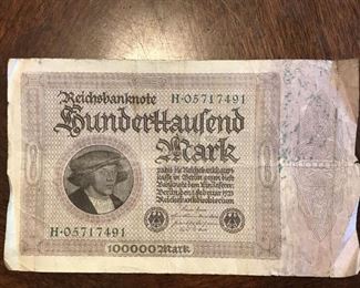 1923 German 100000 Mark Note