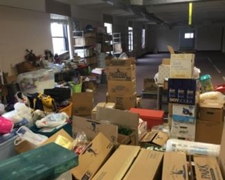 Bins and Boxes full of of home and holiday decor 