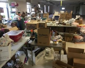 Bins and Boxes full of of home and holiday decor 