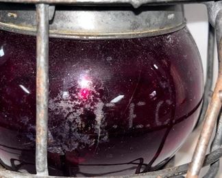 ETCHED RED GLOBE “F.E.C.” - FLORIDA EAST COAST RAILWAY 