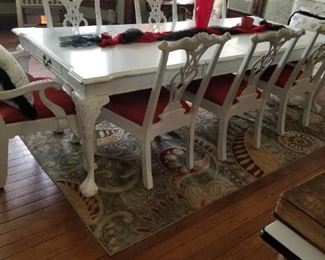 8 sitting dining table excellent for elegant or farm homes. Chippendale style table painted white. 
