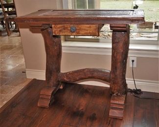 Antique Mexican door and rustic wood console table