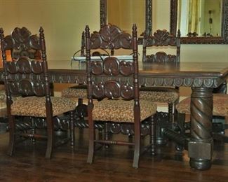 Large custom dining table and 8 chairs