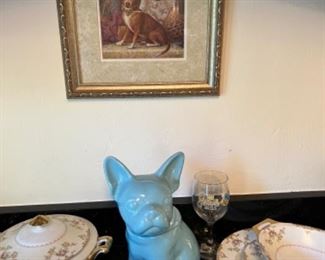 Bull Dog cookie jar (sold) and chihuahua art