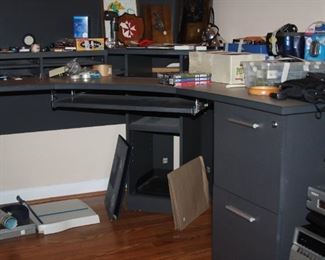 2 - corner unit workstation desk - one with book shelf