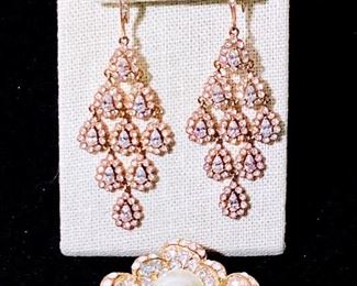 ANSM966 Vintage Nadri Earrings Rhinestone Hair Clip