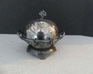 Antique 1880s-1890s Wilcox Silver Plate Co. Butter Dome with Glass Liner - Lotus Pattern, Monogrammed