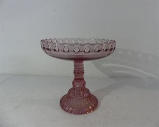 Rare Vintage Imperial Glass Pedestal Dish with Upright "Lace" - Pink