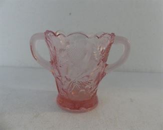 Vintage Fenton Strawberry Pattern Pink Double Handled Vase 
