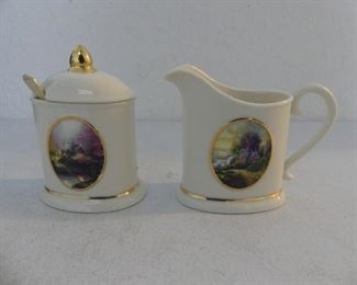 2005 Thomas Kincade Home & Heart Collection Covered Sugar Bowl & Creamer Set - In Box