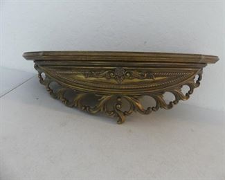 Vintage 1964 Antiqued Gold Demilune Floating Shelf - 21" x 9"